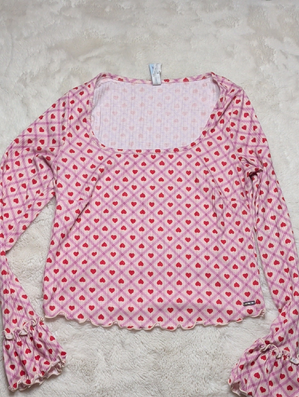 Adore Me Pink‎ Long Sleeve Heart-Print Top